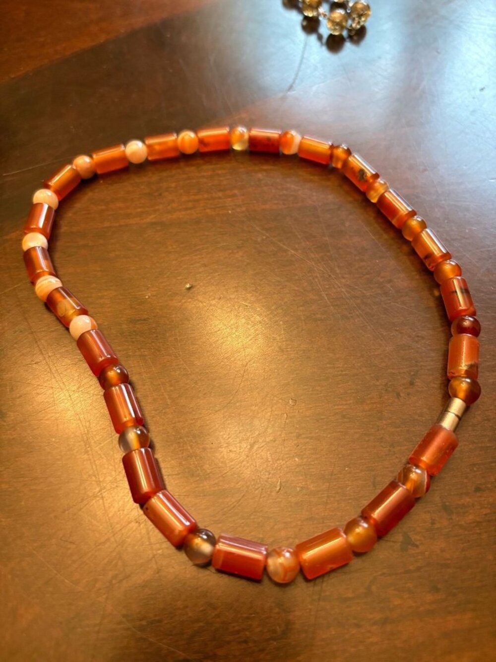 Vintage 17" Carnelian & Banded Agate Cylinder Bead Necklace - Magnetic